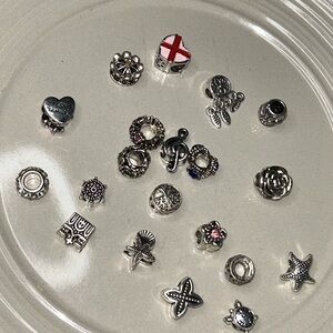 15 Silver Charm Bracelet Set with Intricate Designs